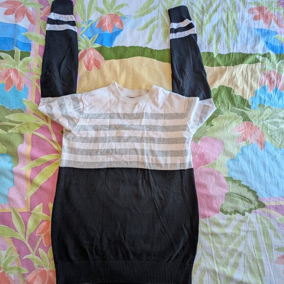 XIOS New York Women's XS Crewneck knit sweater black white Striped Long Sleeves - Picture 2 of 14